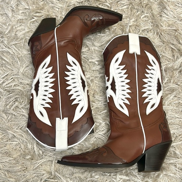 NWOB TORAL Far Brown Leather Knee-High Western Cowboy Boots $591 size 37 US 7 - Picture 8 of 14